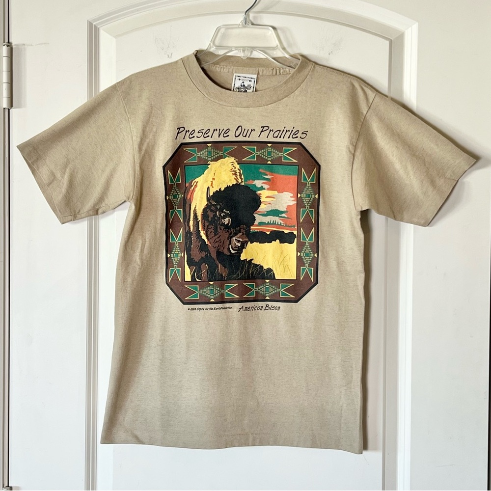 Vintage 1994 Save Our Prairies Bison T-Shirt | 90s Buffalo Nature Graphic Tee M